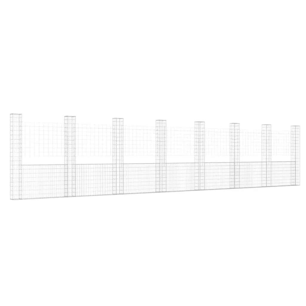 U-shape Gabion Binquireet 8 Posts Iron 338.6x7.9x78.7 Inches Extra Large Garden Fence