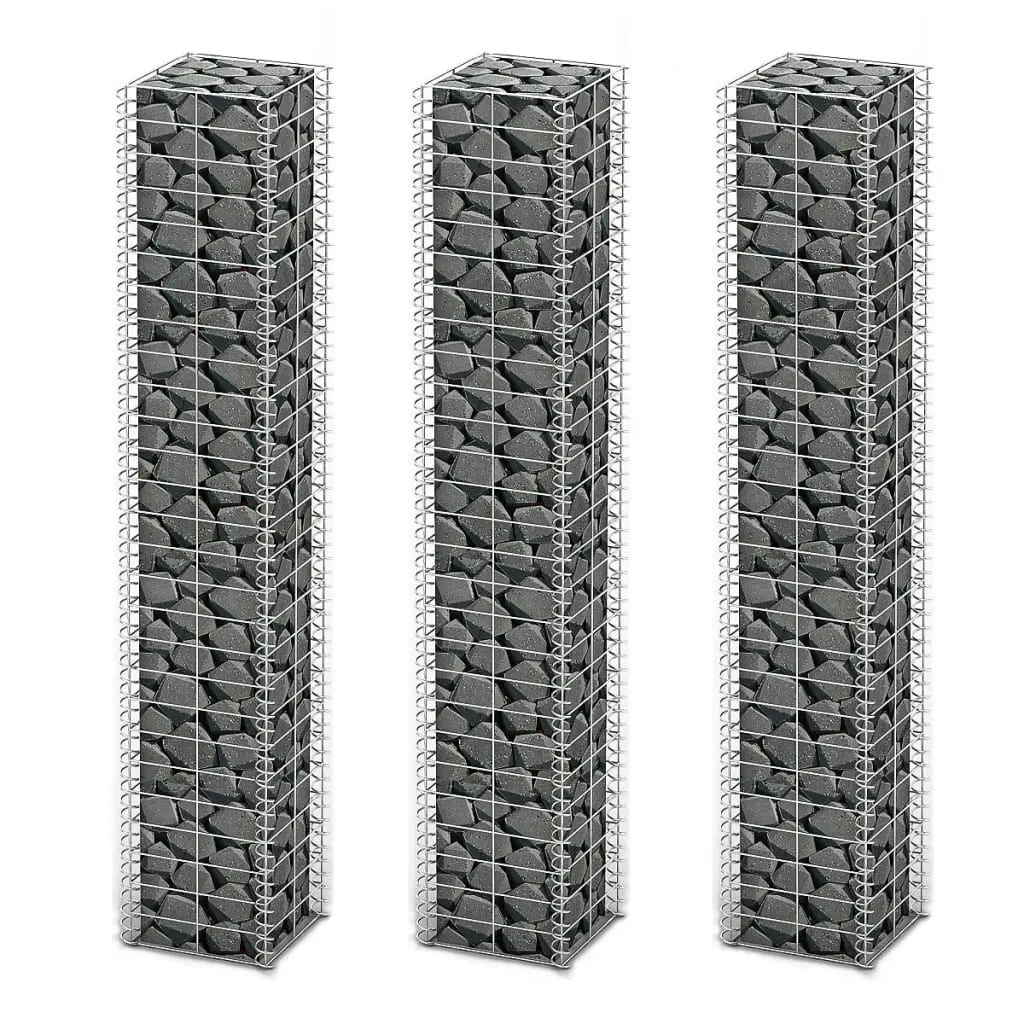 Gabion Set 3 Pcs Galvanized Wire 9.8x9.8x59 Inches DIY Garden Fencing