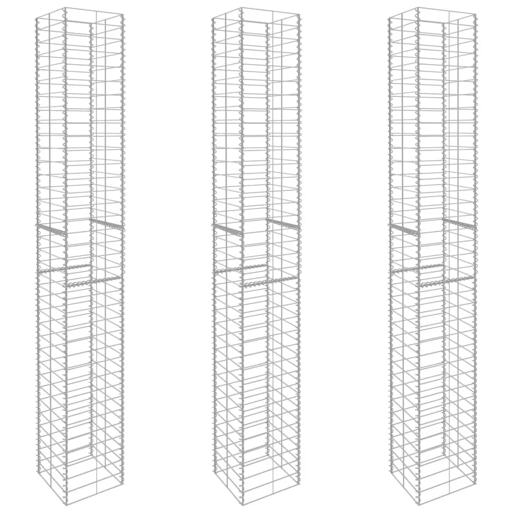 Gabion Binquireets 3 Pack Galvanized Steel 9.8x9.8x77.6 Inches Garden Fence