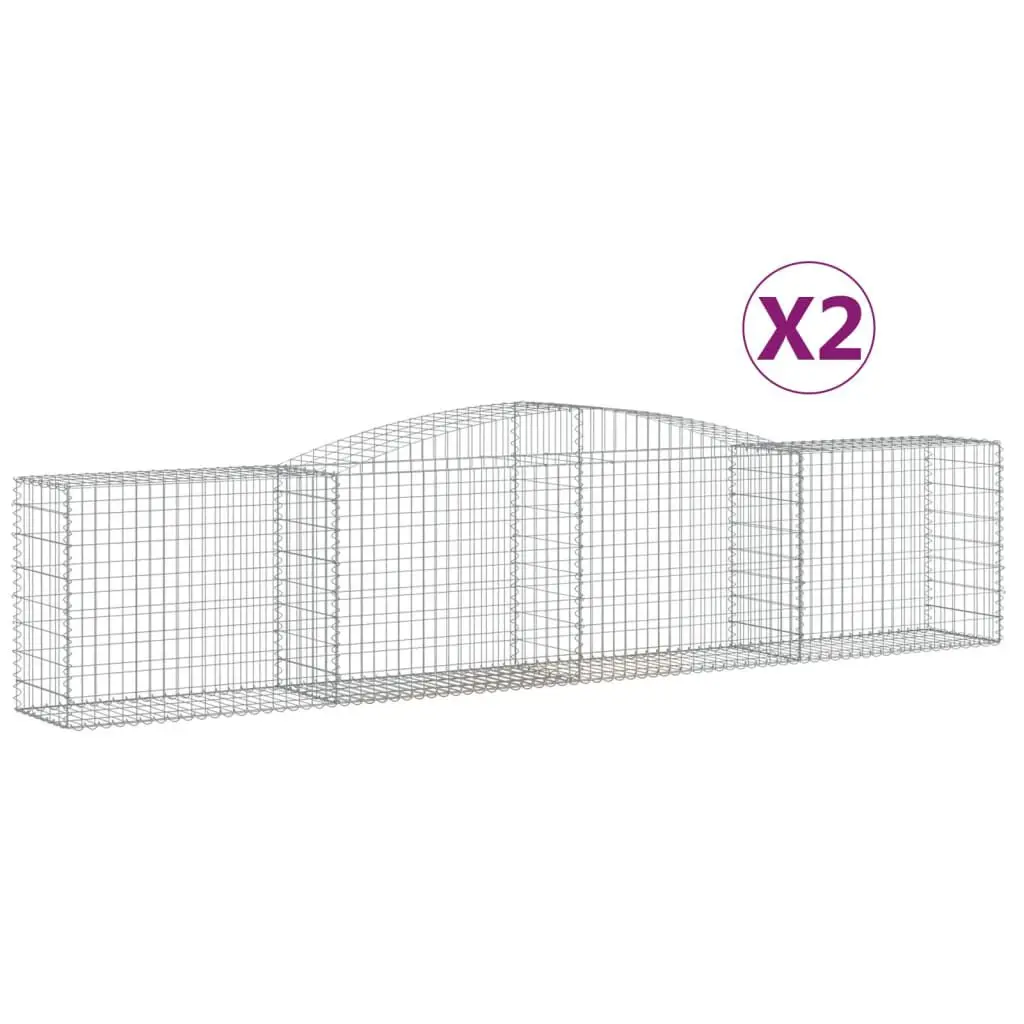 2 Pack Arched Gabion Bins Galvanized Iron 157.5x19.7x31.5/39.4 Inches Wide Garden Borders