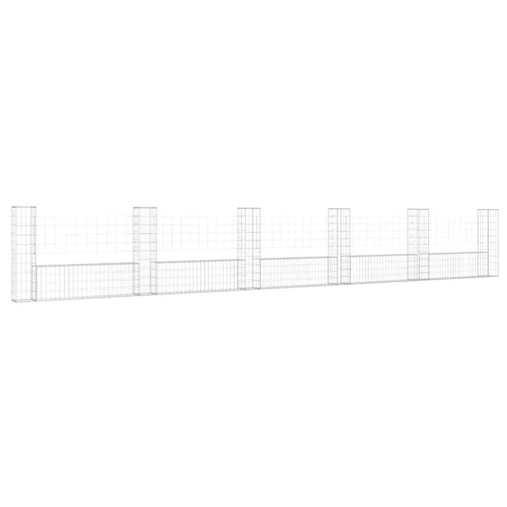 U-shape Gabion Bin 6 Posts Iron Fence 244.1x7.9x39.4 Inches Extra Wide Garden Border
