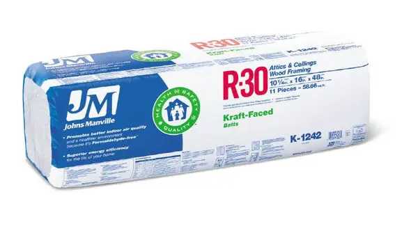 Johns Manville 90005449 Kraft-Faced R-30 Fiberglass Insulation Batt 16 x 48 Inches