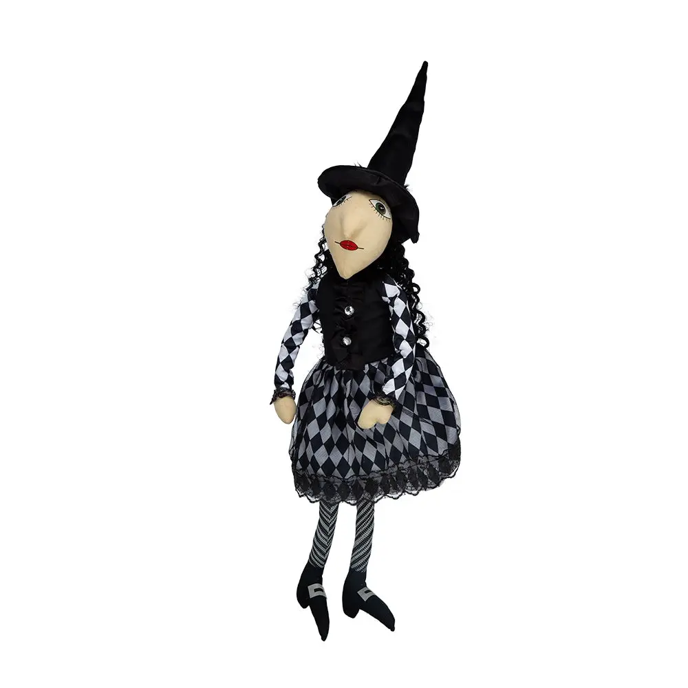 21 Inch Halloween Sitting Witch Decor Black Polyester Indoor Outdoor Holiday Decoration w2078