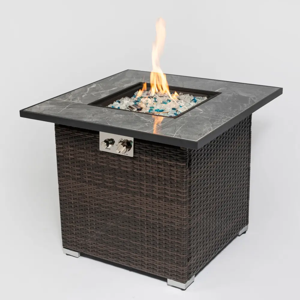 Premium All-Weather 30" Outdoor Fire Table Propane Gas Fire Pit Table Lid Gas Fire Pit Table Glass Rocks And Rain Cover - ...