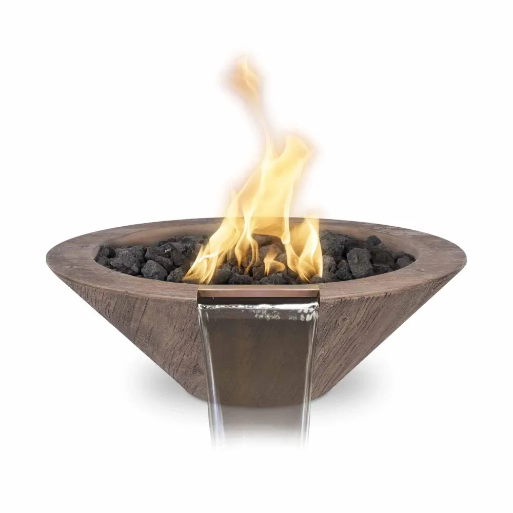 Commercial-Grade Outdoor Plus - Cazo Round Wood Grain Concrete Fire & Water Bowl OPT-RWGFW