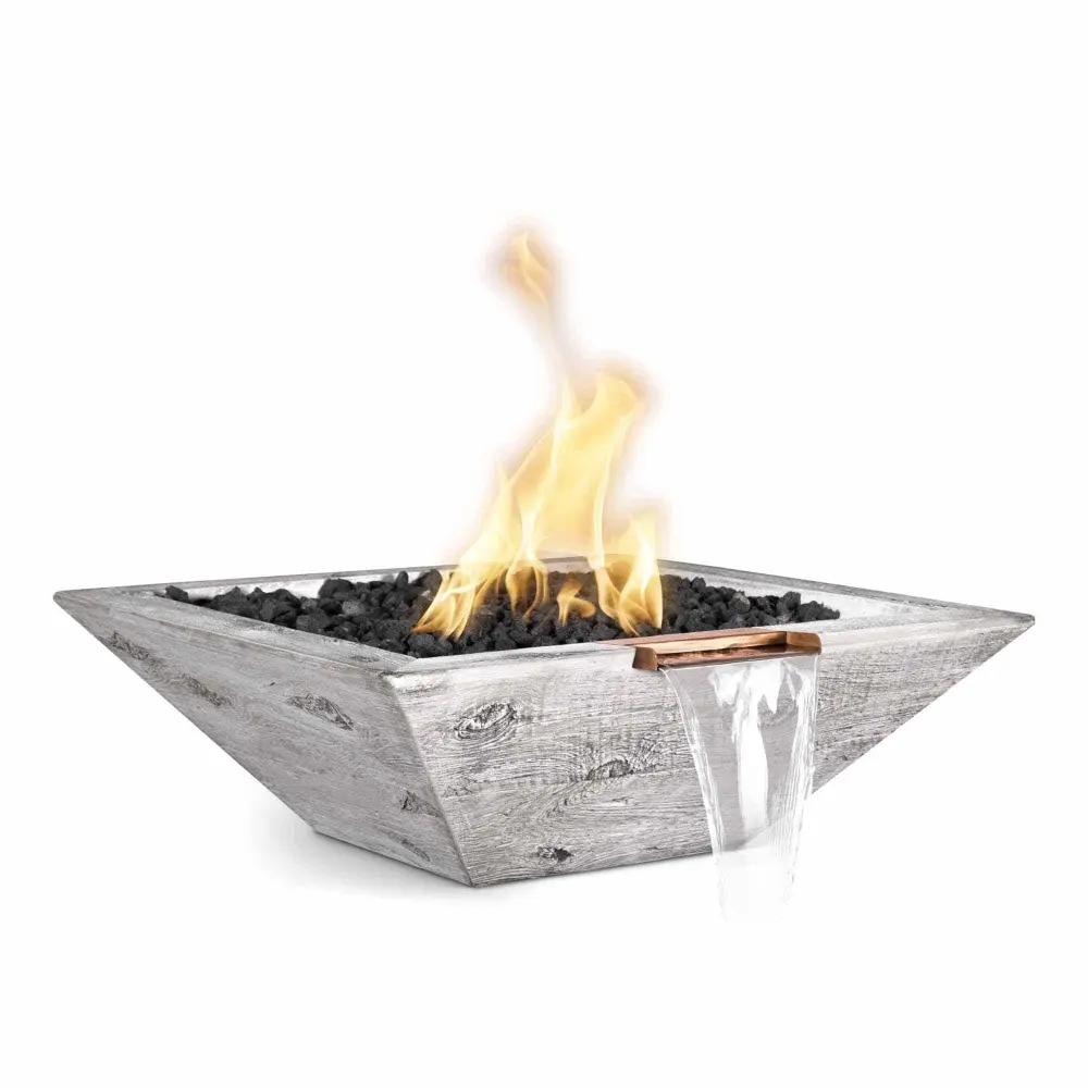 Multi-Fuel Outdoor Plus - Maya Square Wood Grain Concrete Fire & Water Bowl OPT-SWGFW