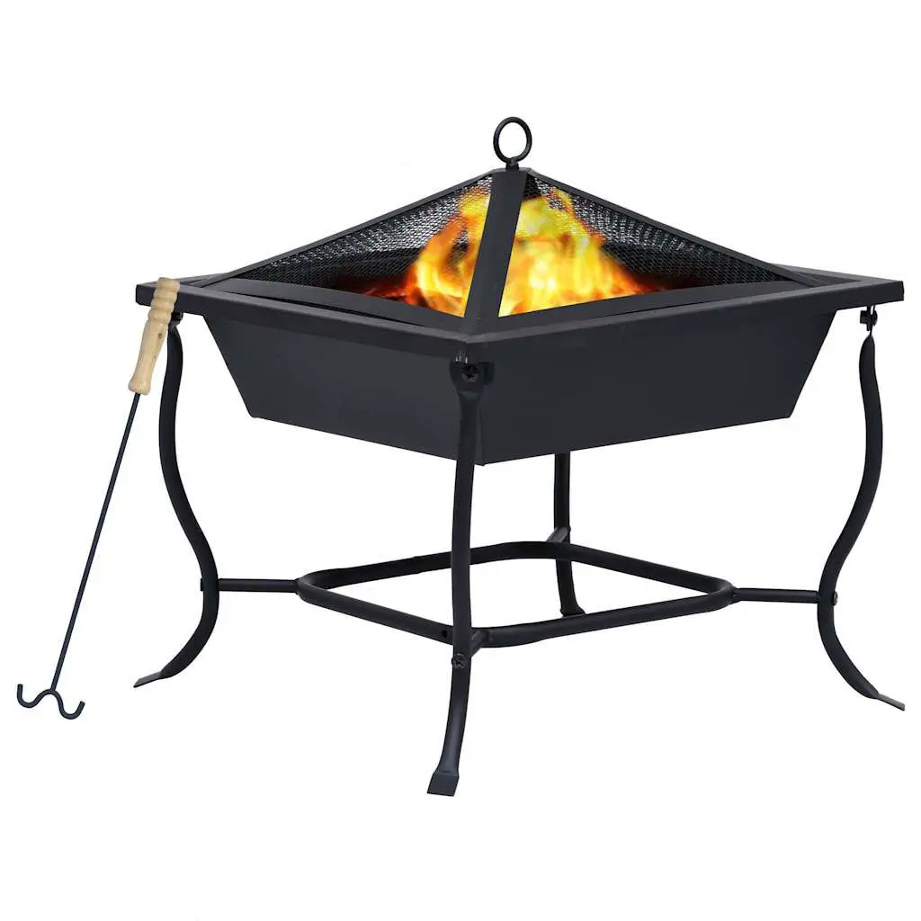 Fire Pit Black 16.5x16.5x17.7 Inches Steel Outdoor Portable Spark Screen