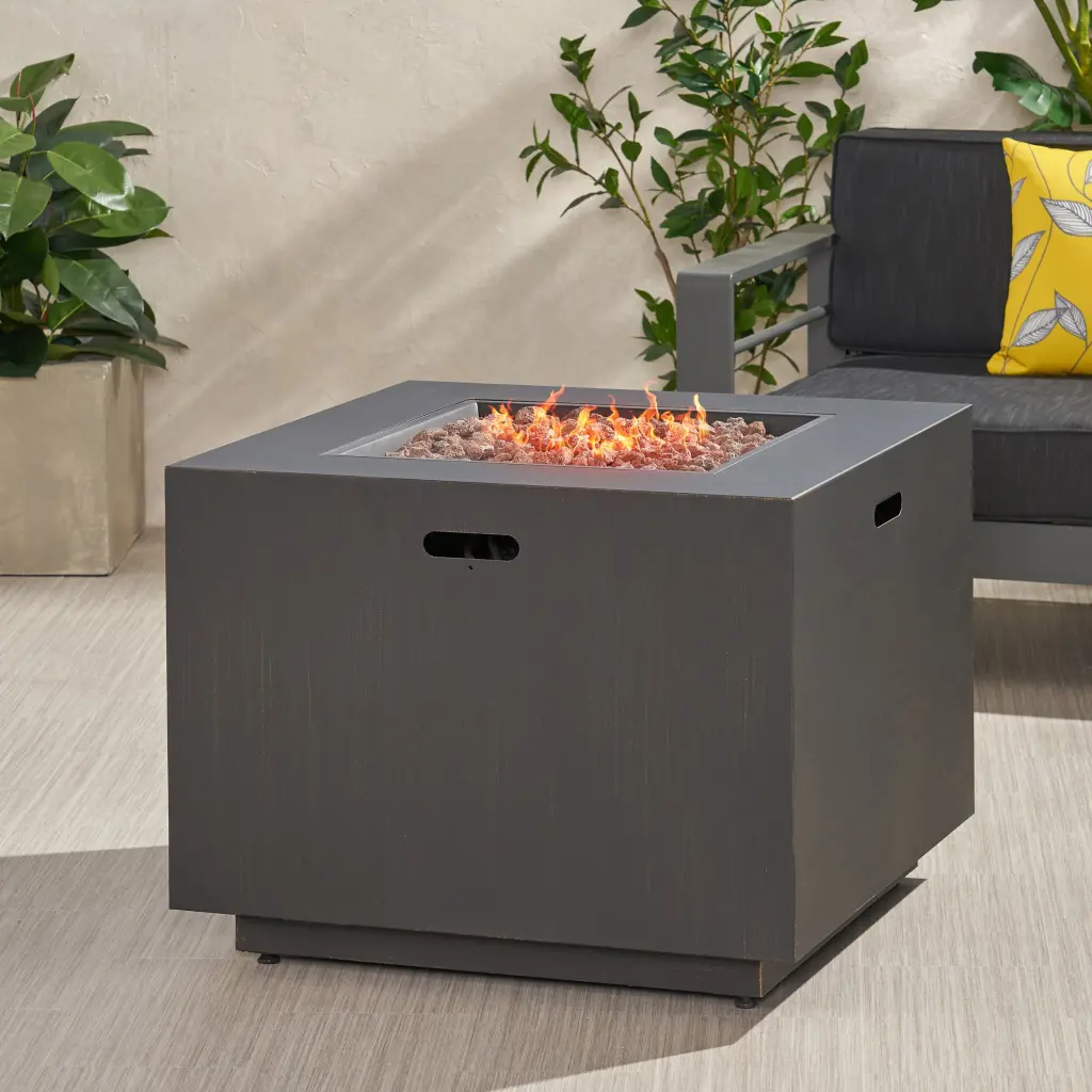 33 Inch Square Ferrous Metal Fire Pit 50000 BTU Tank Inside Brown Finish nh-bc furniturings