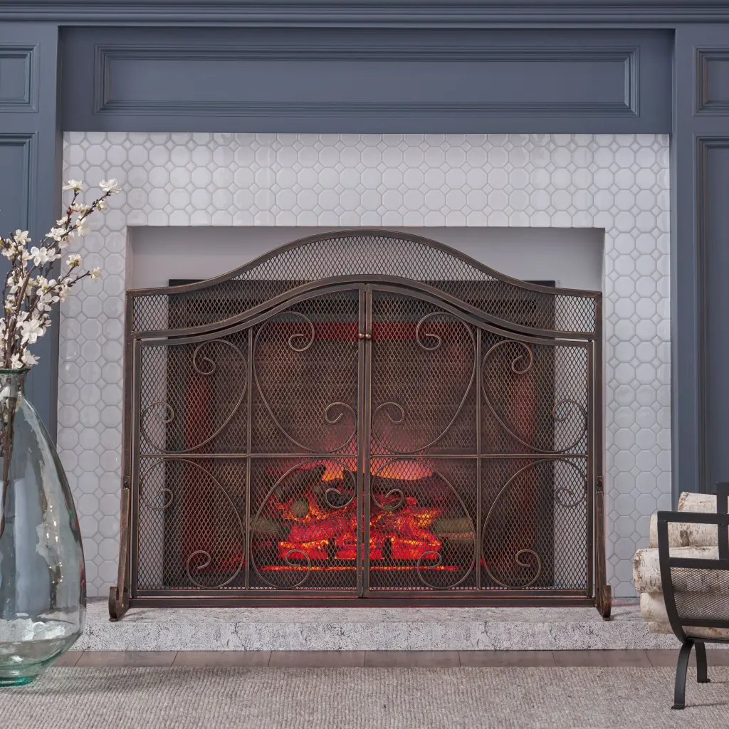 Black Fire Screen Made Precious and Ferrous Metal nh-home living