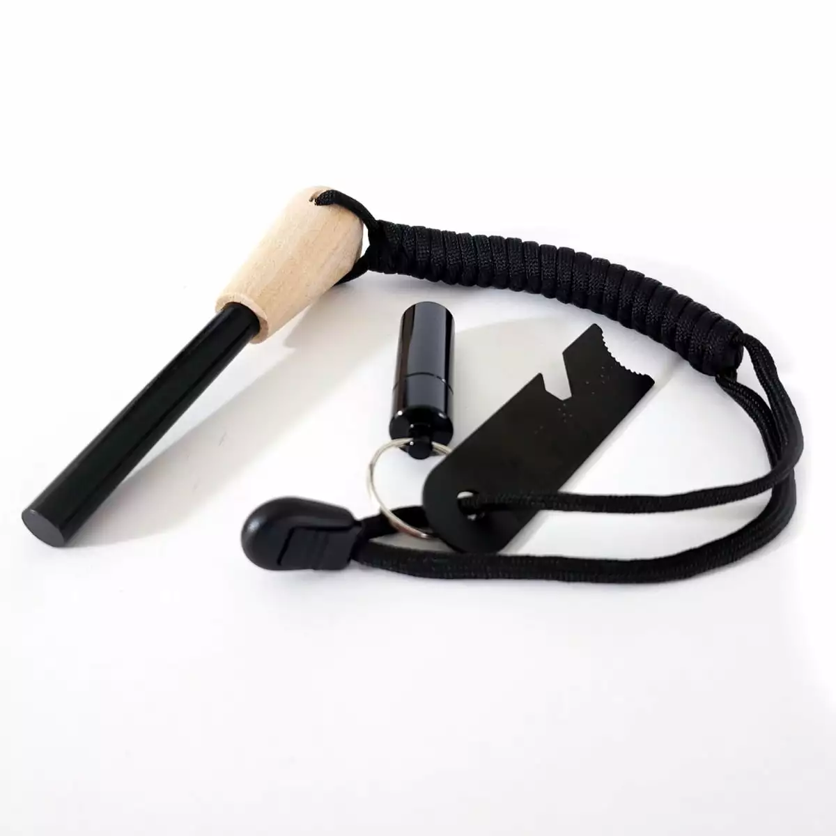 8--1 Survival Fire Starter Wooden Handle and Paracord Lanyard Sirius Survival