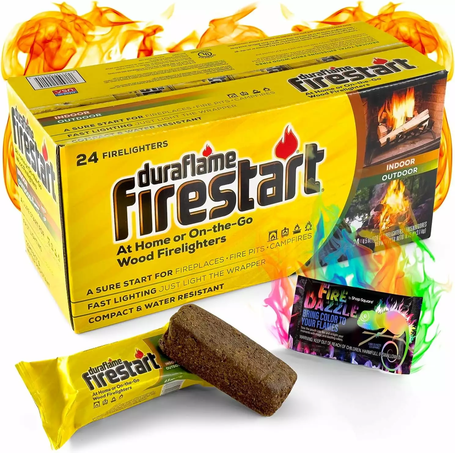 Firestarter Indoor and Outdoor Use 24 Pack Bonus Color Fire Packet