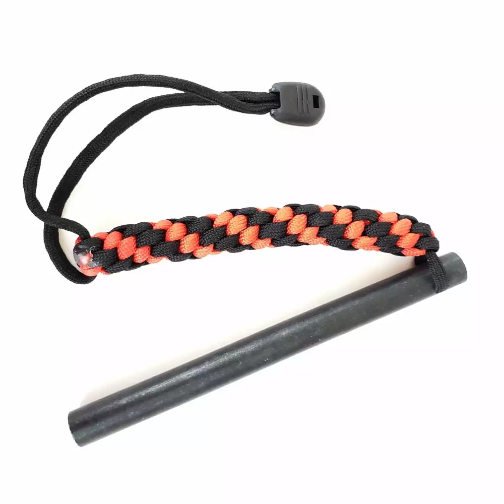 Hurricane Ferro Rod Fire Starter Paracord Lanyard from Sirius Survival Red Black