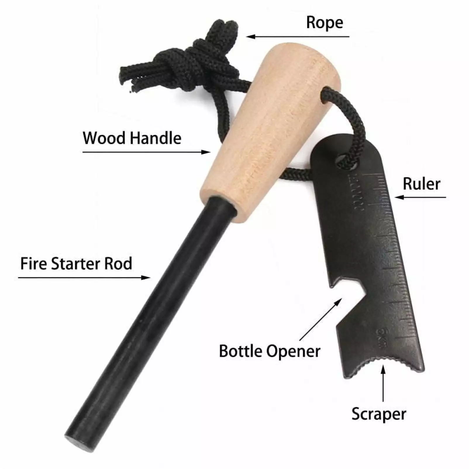 Survival Fire Starter Magnesium Rod and Wood Handle Outdoor Camping 1