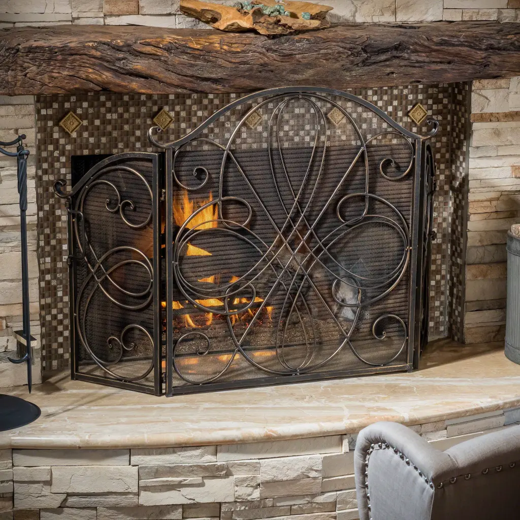 Kingsport Fireplace Screen Black Precious Metal Ferrous Metal Safety Guard nh-home living