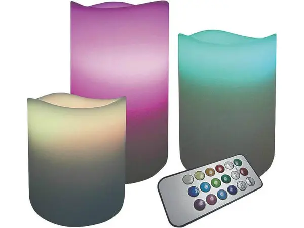 Holiday Basix E03391 Color Changing LED Wax Flameless Candles Set 3