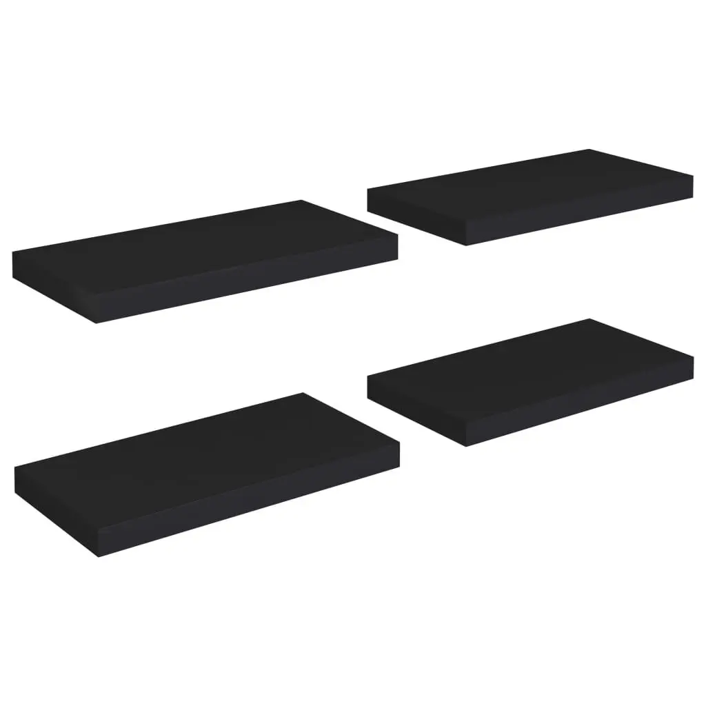 Floating Wall Shelves 4 Black 19.7x9.1x1.5 Inches MDF Modern Shelving
