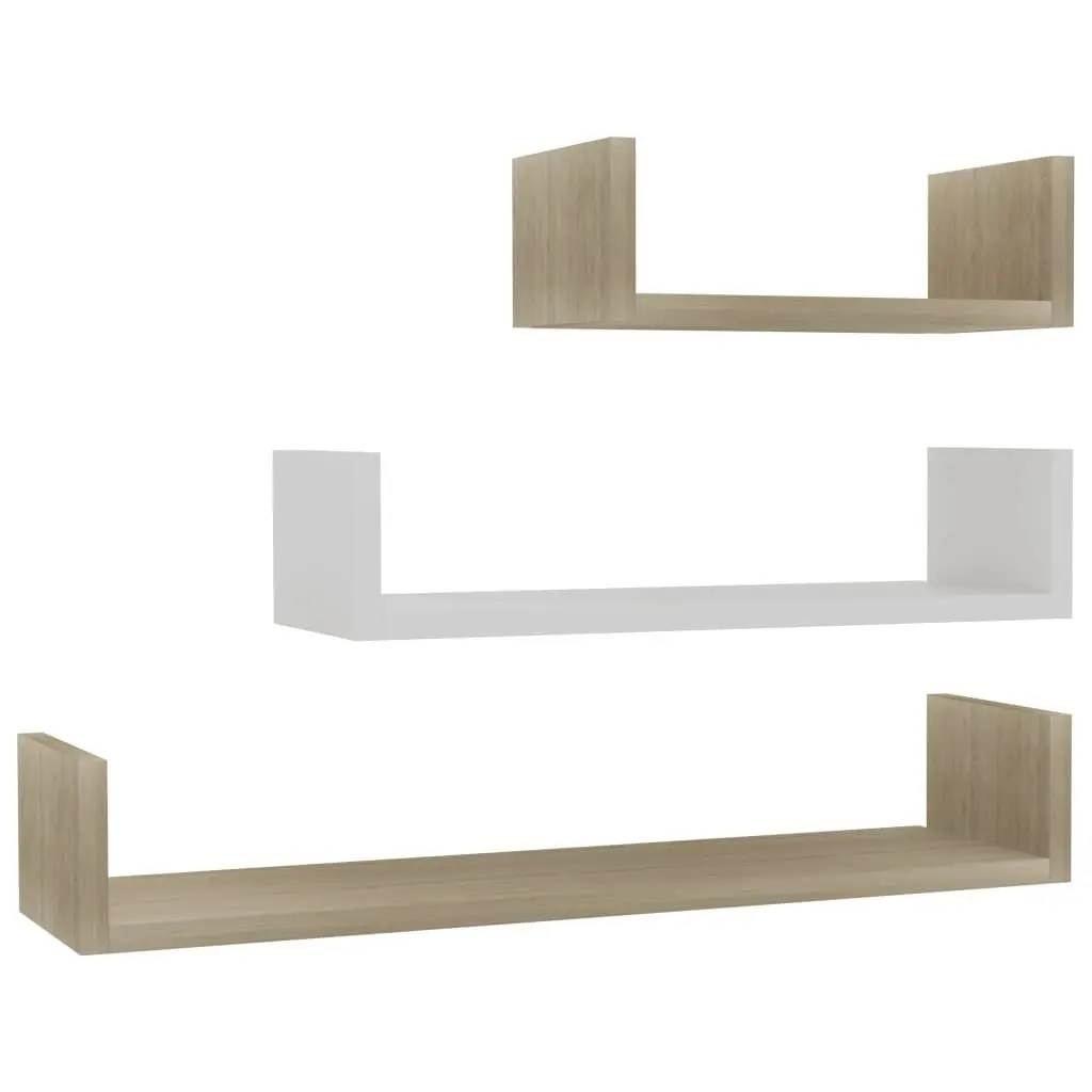 Wall Presentation Shelf 3 Pack White and Sonoma Oak Engineered Wood Floating Shelves