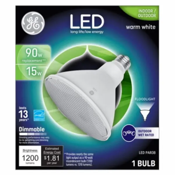 GE 93130310 LED Floodlight Bulb 15 Watts Bright White Indoor Outdoor Lighting
