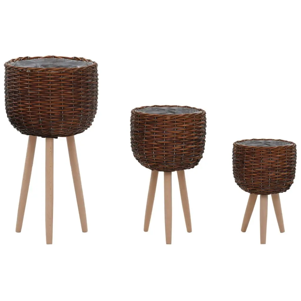Planter 3 Piece Set Wicker PE Lining Indoor Outdoor Flower Pot