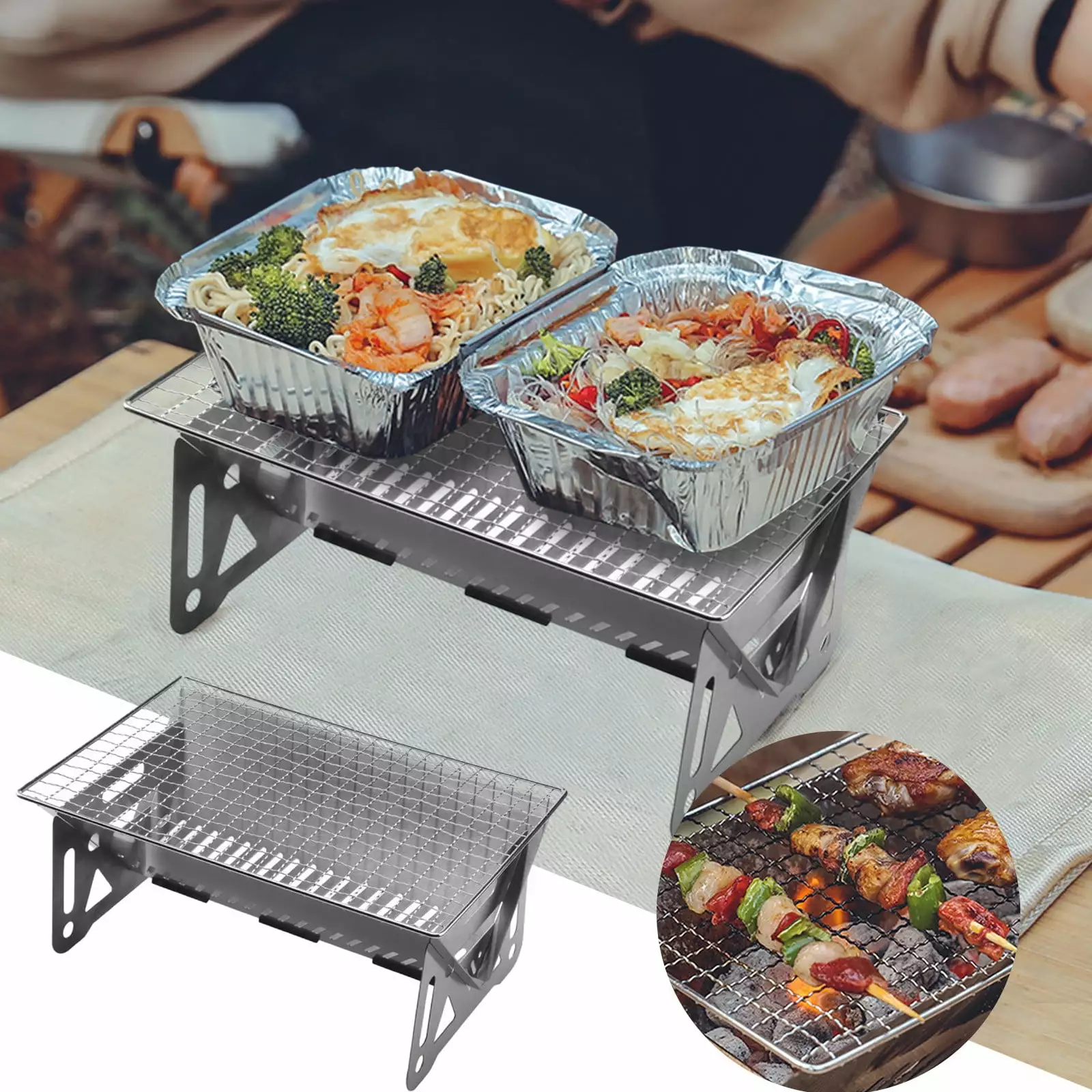 Portable Folding Charcoal Grill Small BBQ Camping Hiking Picnics Outdoor Cooking