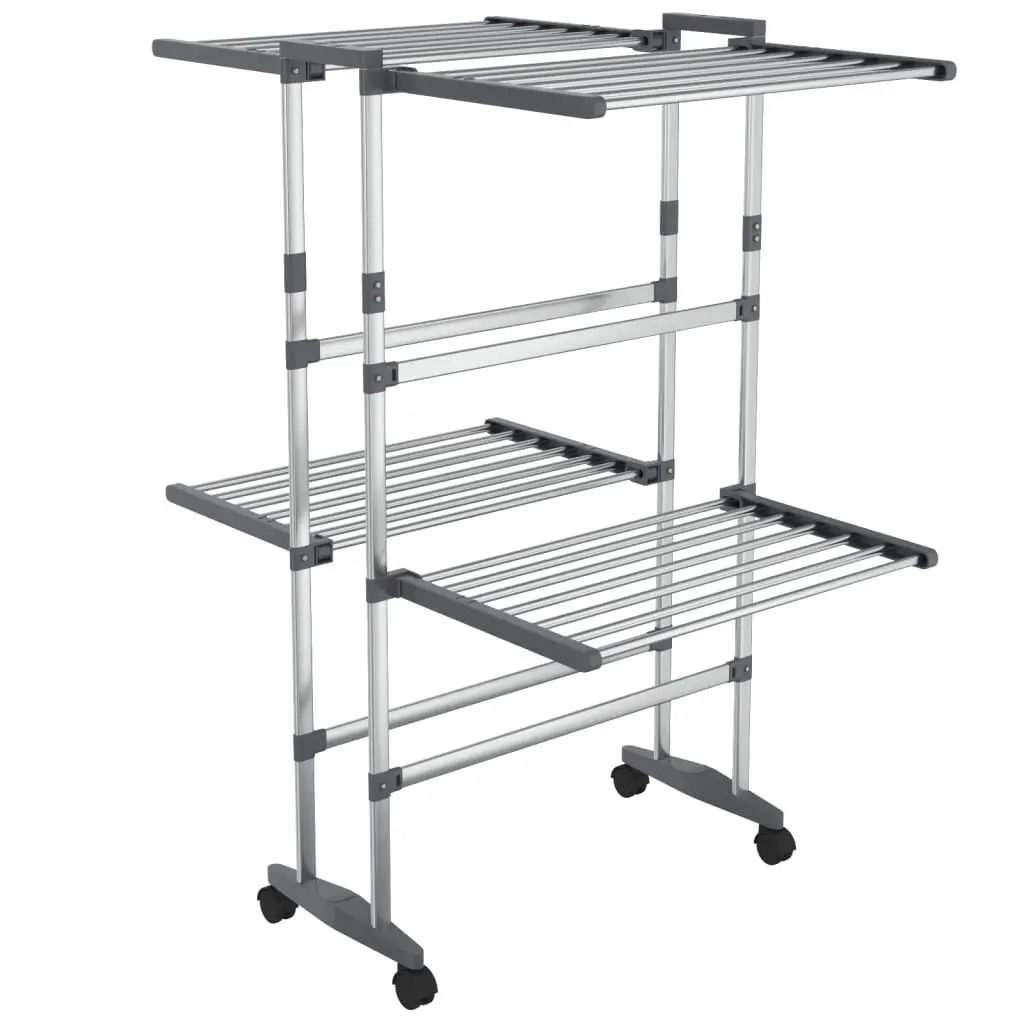 23.6x27.6x41.7 Inch Silver 2-Tier Laundry Drying Rack Wheels Foldable