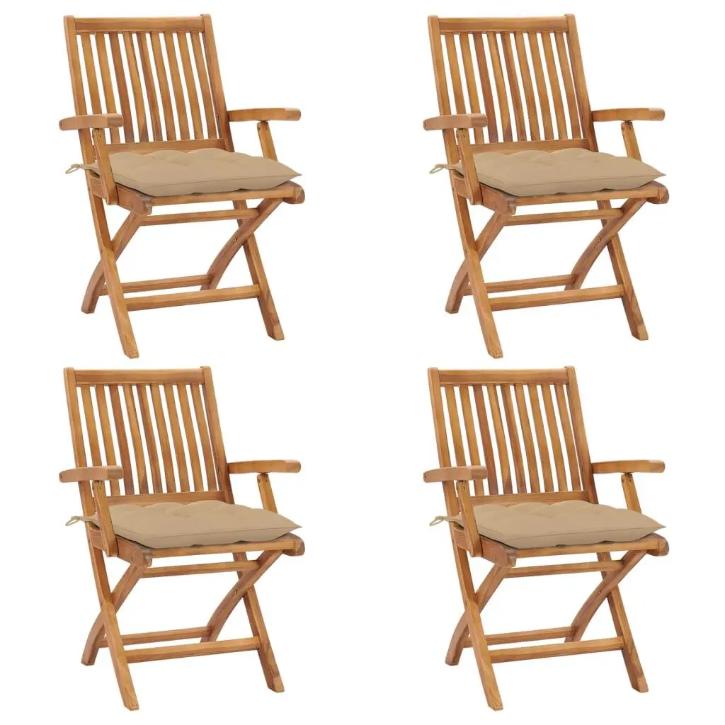 4-Piece Folding Patio Chairs Set Cushions Solid Teak Wood Outdoor Seating