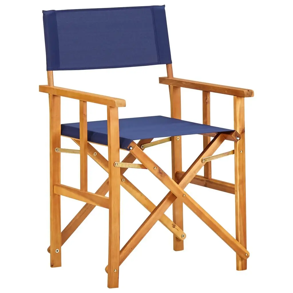 Director's Chair Solid Acacia Wood Blue Portable Folding Chair