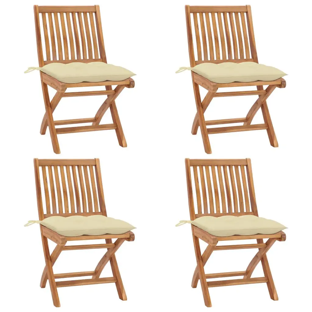 Folding Patio Chairs Cushions 4 Pack Solid Teak Wood Outdoor Furniture