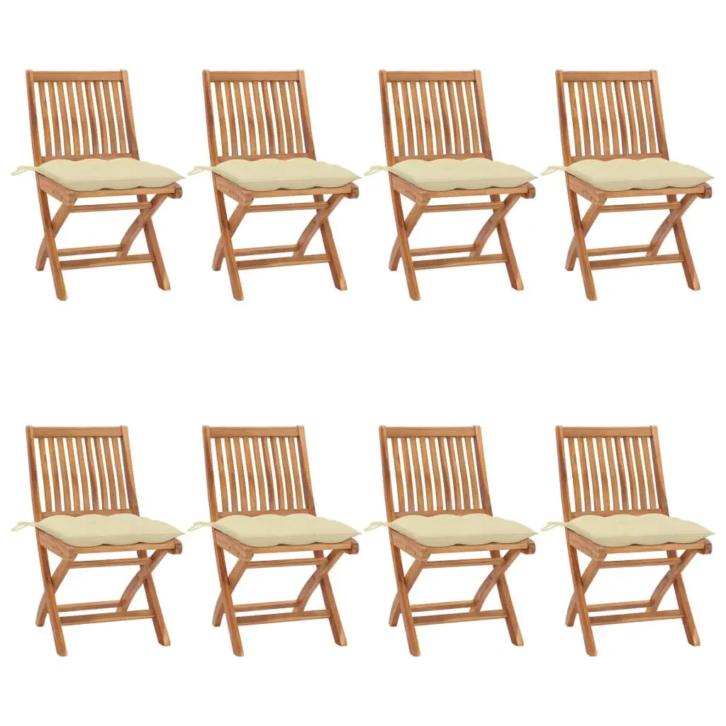 Folding Patio Chairs Cushions 8 Pack Solid Teak Wood Outdoor Furniture