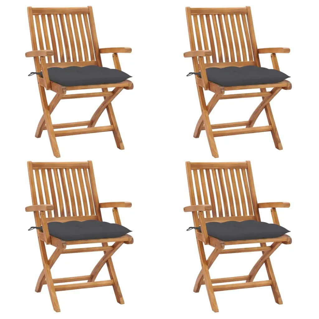 Folding Patio Chairs Cushions 4 Pack Solid Teak Wood Outdoor Seating