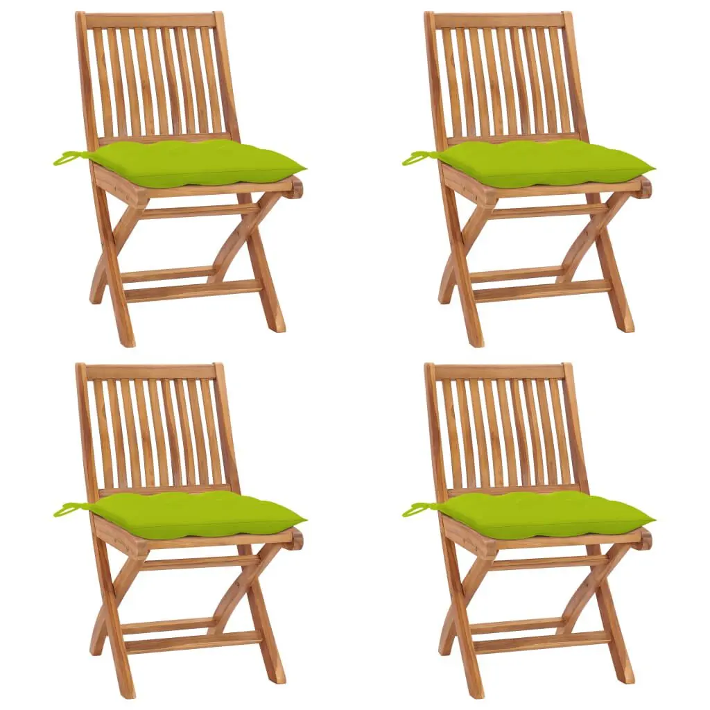 Folding Patio Chairs Cushions 4 pcs Solid Teak Wood Outdoor Furniture