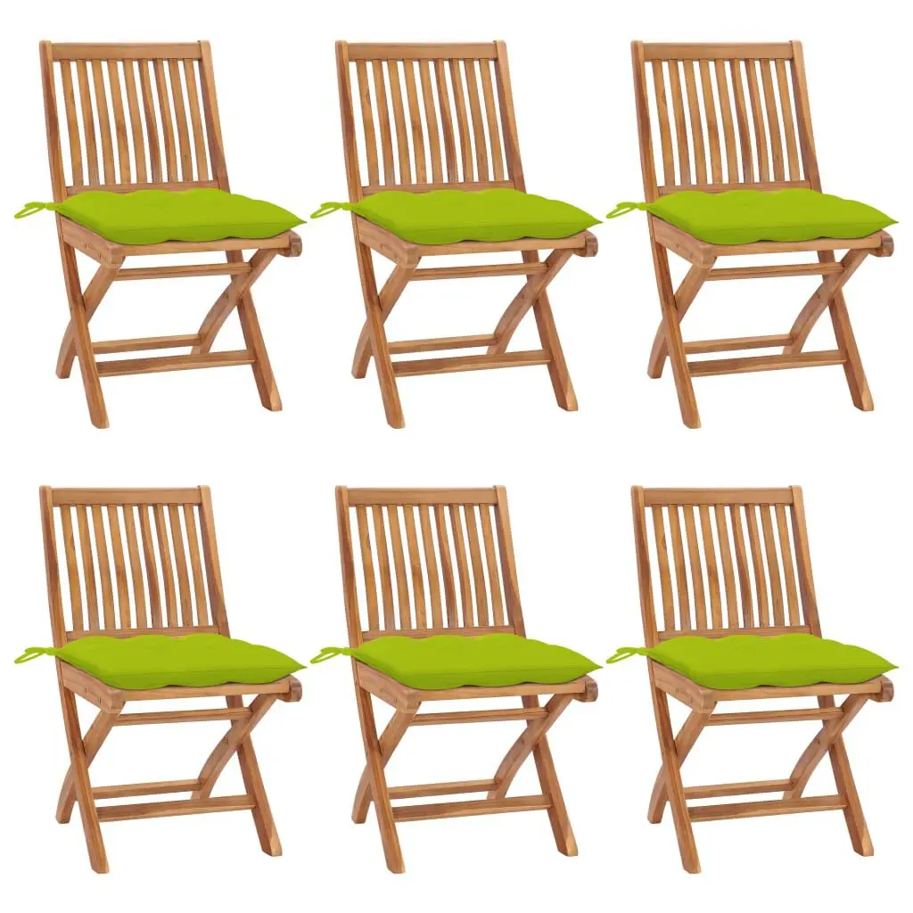 Folding Patio Chairs Cushions 6 pcs Solid Teak Wood Garden Seating