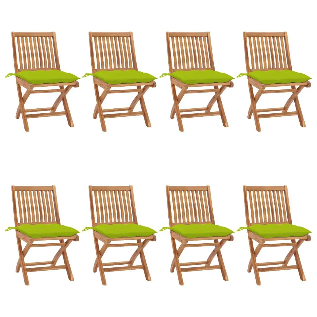 Folding Patio Chairs Cushions 8 pcs Solid Teak Wood Outdoor Dining Set