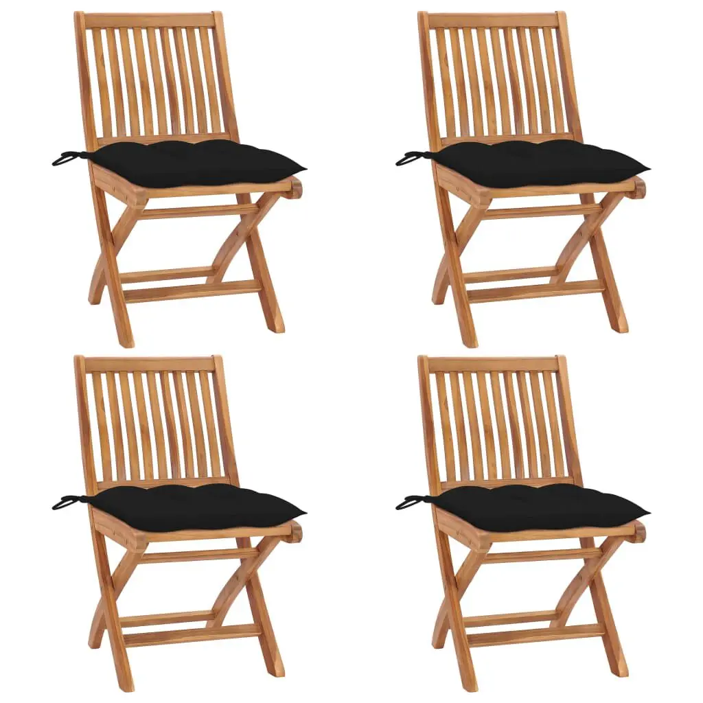 Folding Patio Chairs Cushions 4 pcs Solid Teak Wood Outdoor Set