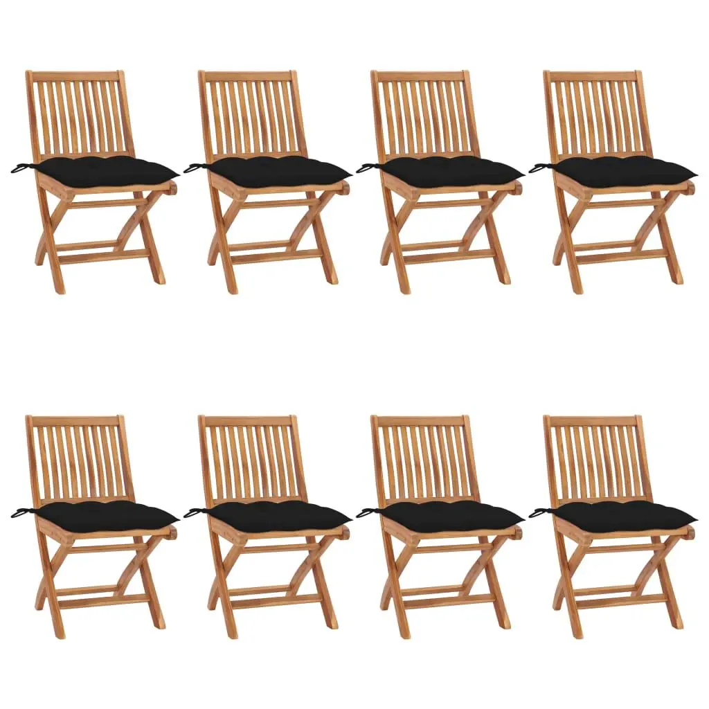 Folding Patio Chairs Cushions 8 pcs Solid Teak Wood Outdoor Dining Set
