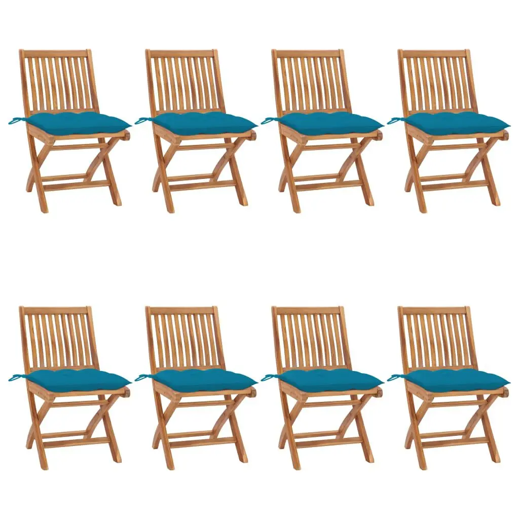 Folding Patio Chairs Cushions 8 pcs Solid Teak Wood Outdoor Dining Set