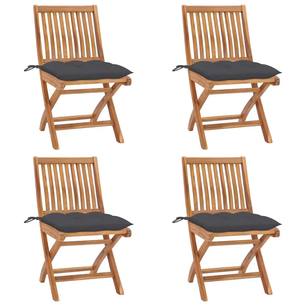 Folding Patio Chairs Cushions 4 pcs Solid Teak Wood Outdoor Set