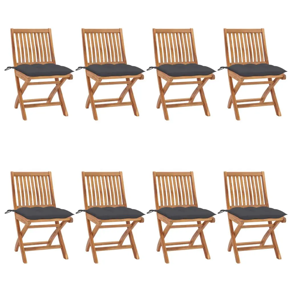 Folding Patio Chairs Cushions 8 pcs Solid Teak Wood Outdoor Dining Set