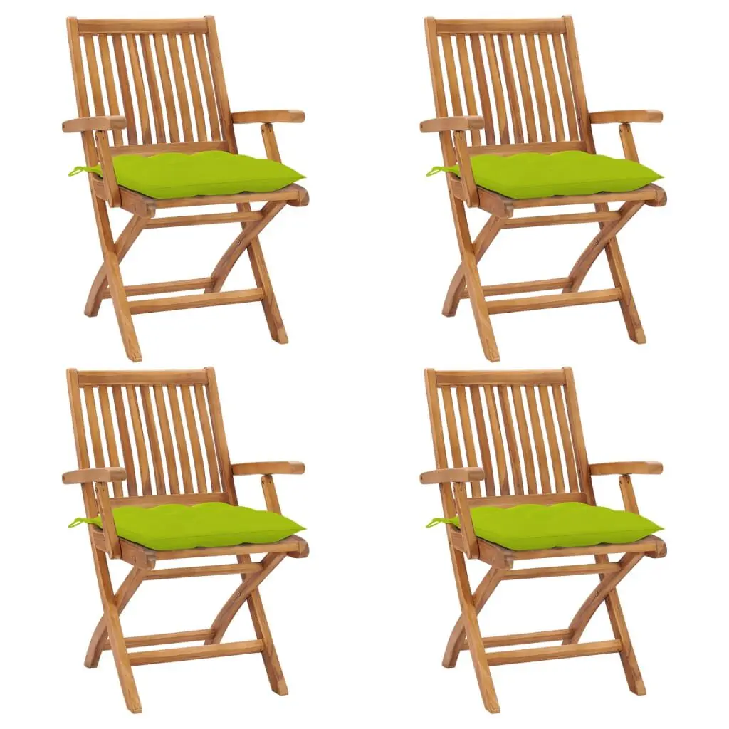 Folding Patio Chairs Cushions 4 pcs Solid Teak Wood Outdoor Seating