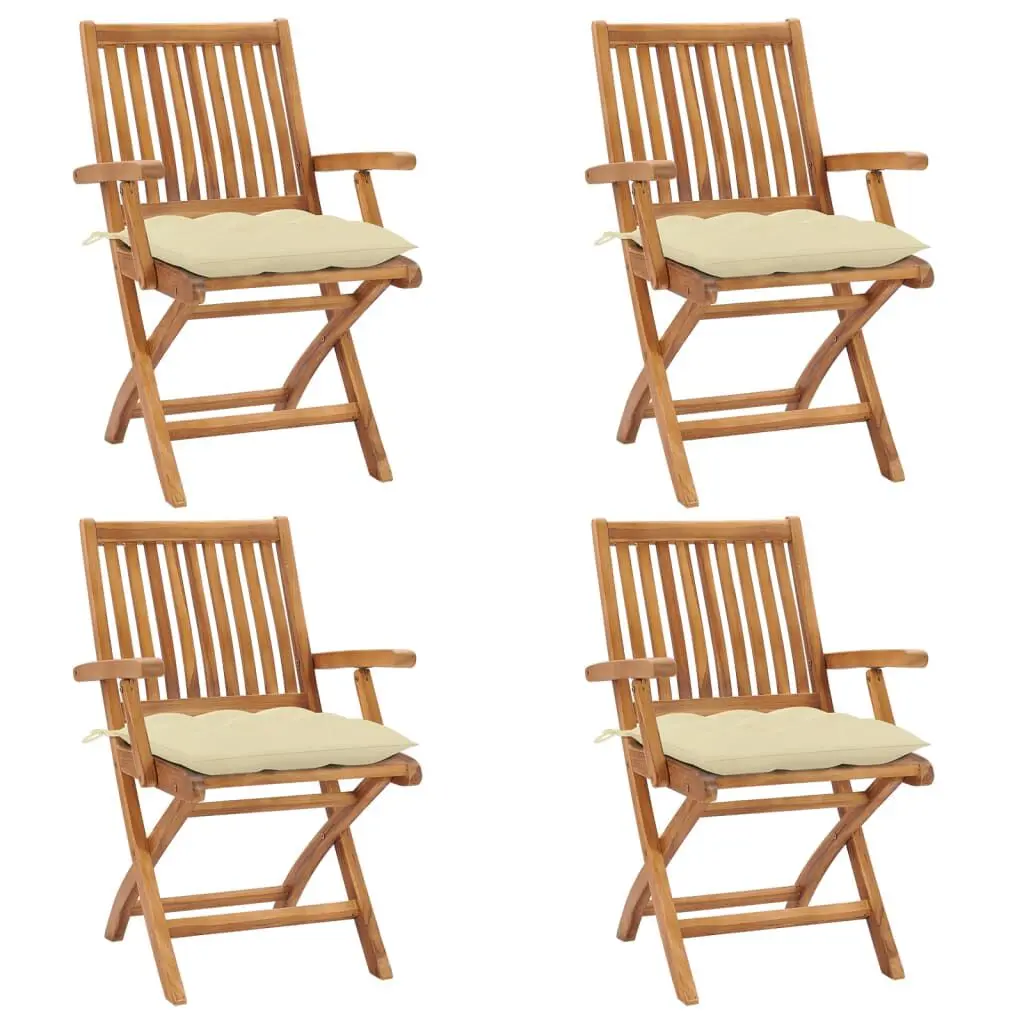 Folding Patio Chairs Cushions 4 pcs Solid Teak Wood Outdoor Seating
