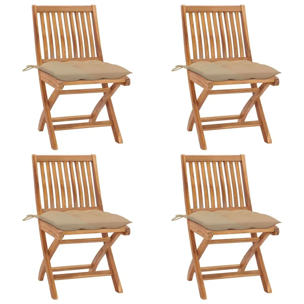 Folding Patio Chairs Cushions 4 pcs Solid Teak Wood Outdoor Set