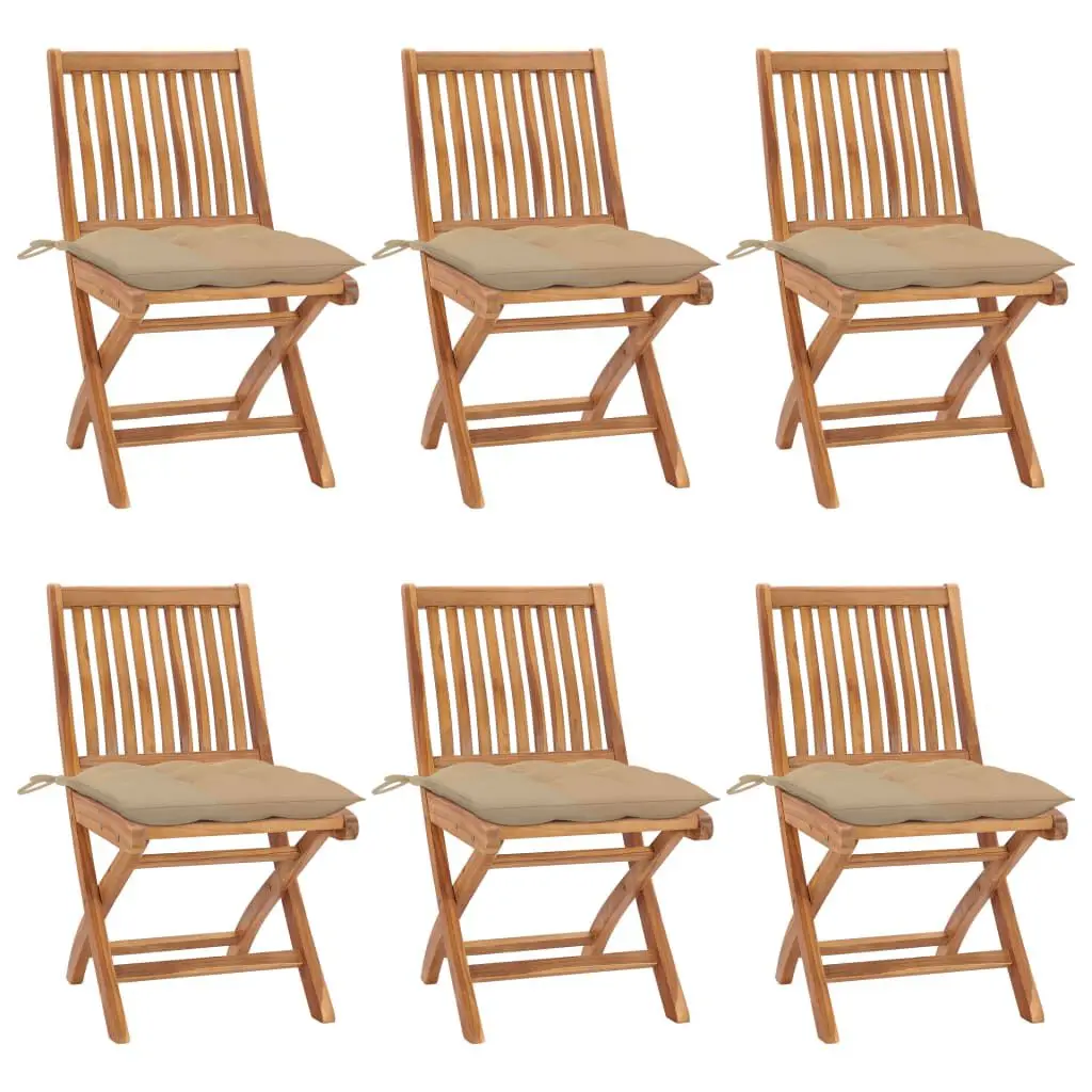 Folding Patio Chairs Cushions 6 pcs Solid Teak Wood Outdoor Furniture