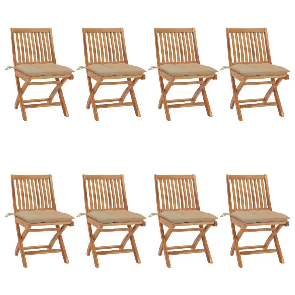 Folding Patio Chairs Cushions 8 pcs Solid Teak Wood Outdoor Seating