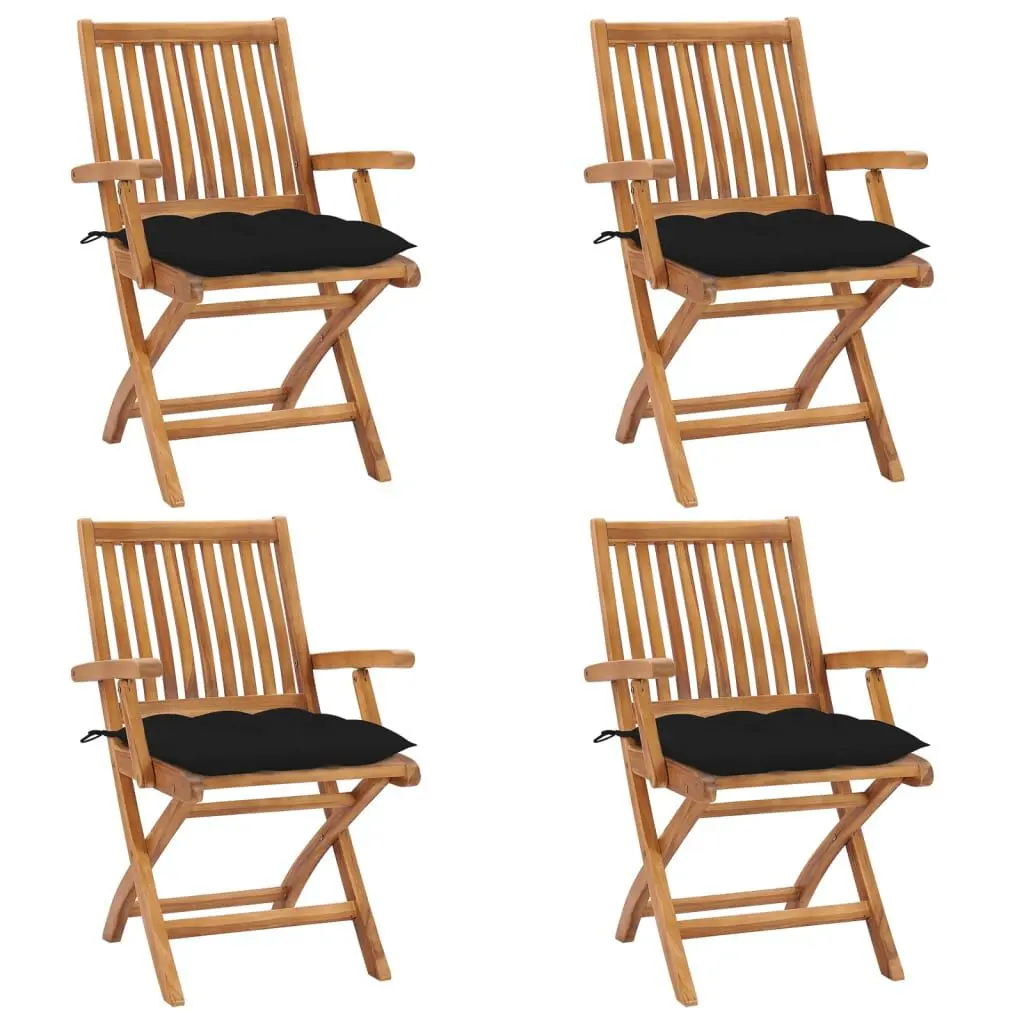 Folding Patio Chairs Cushions 4 pcs Solid Teak Wood Outdoor Furniture