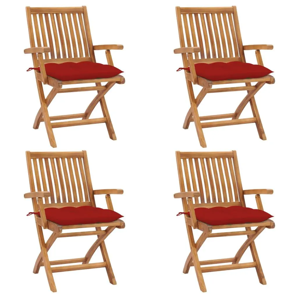 Folding Patio Chairs Cushions 4 pcs Solid Teak Wood Outdoor Furniture