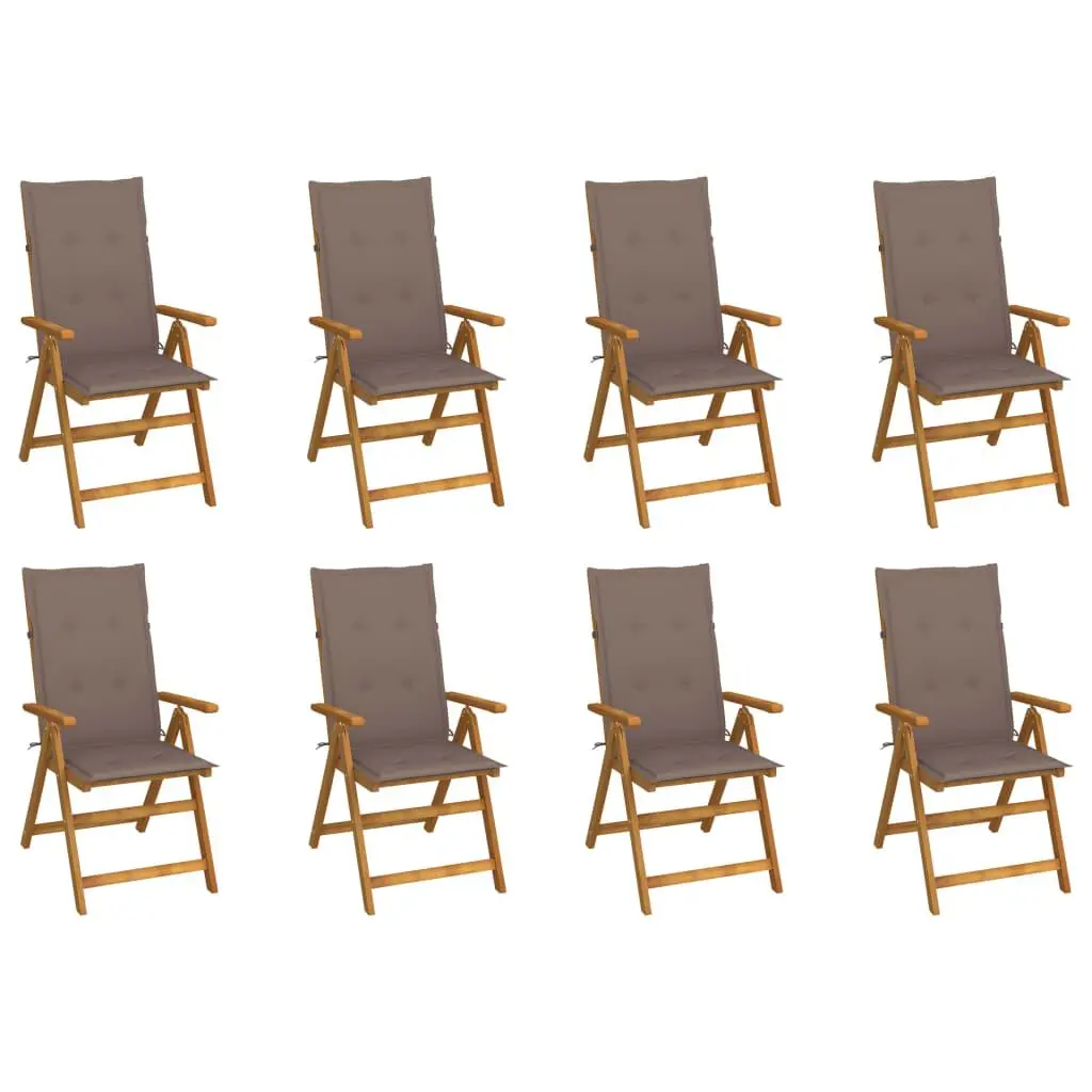 Folding Patio Chairs Cushions 8 pcs Solid Acacia Wood Outdoor Furniture