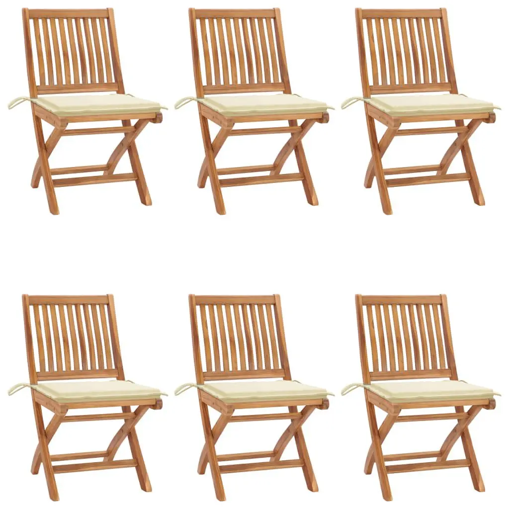 Folding Patio Chairs Cushions 6 Pieces Solid Teak Wood Portable Outdoor Seating