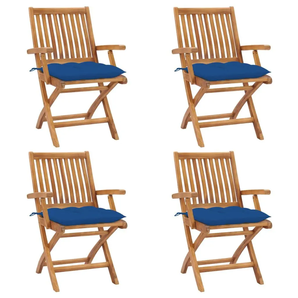 Folding Patio Chairs Cushions 4 Pieces Solid Teak Wood Outdoor Furniture