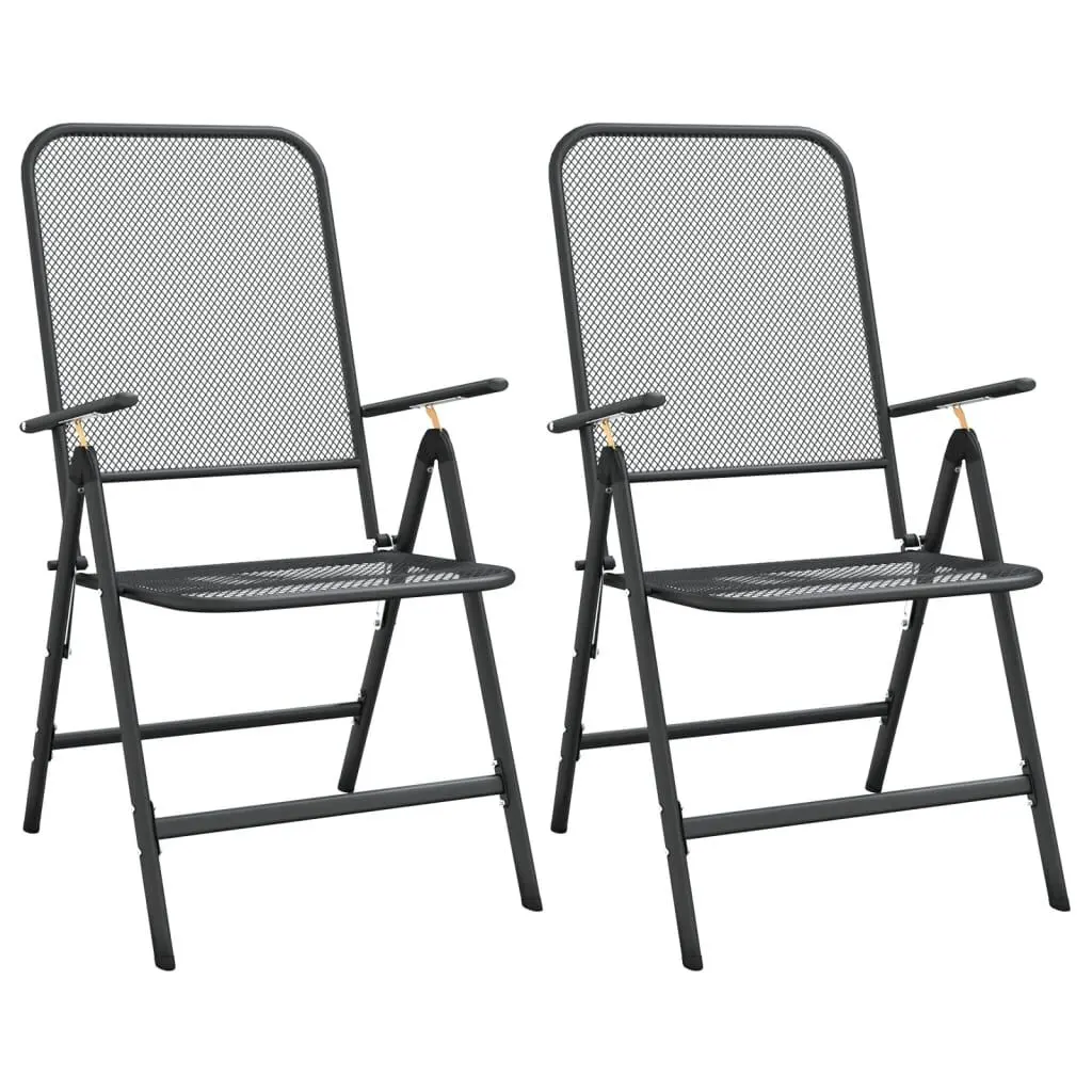 Folding Patio Chairs 2 Pack Expanded Metal Mesh Anthracite Outdoor Seating