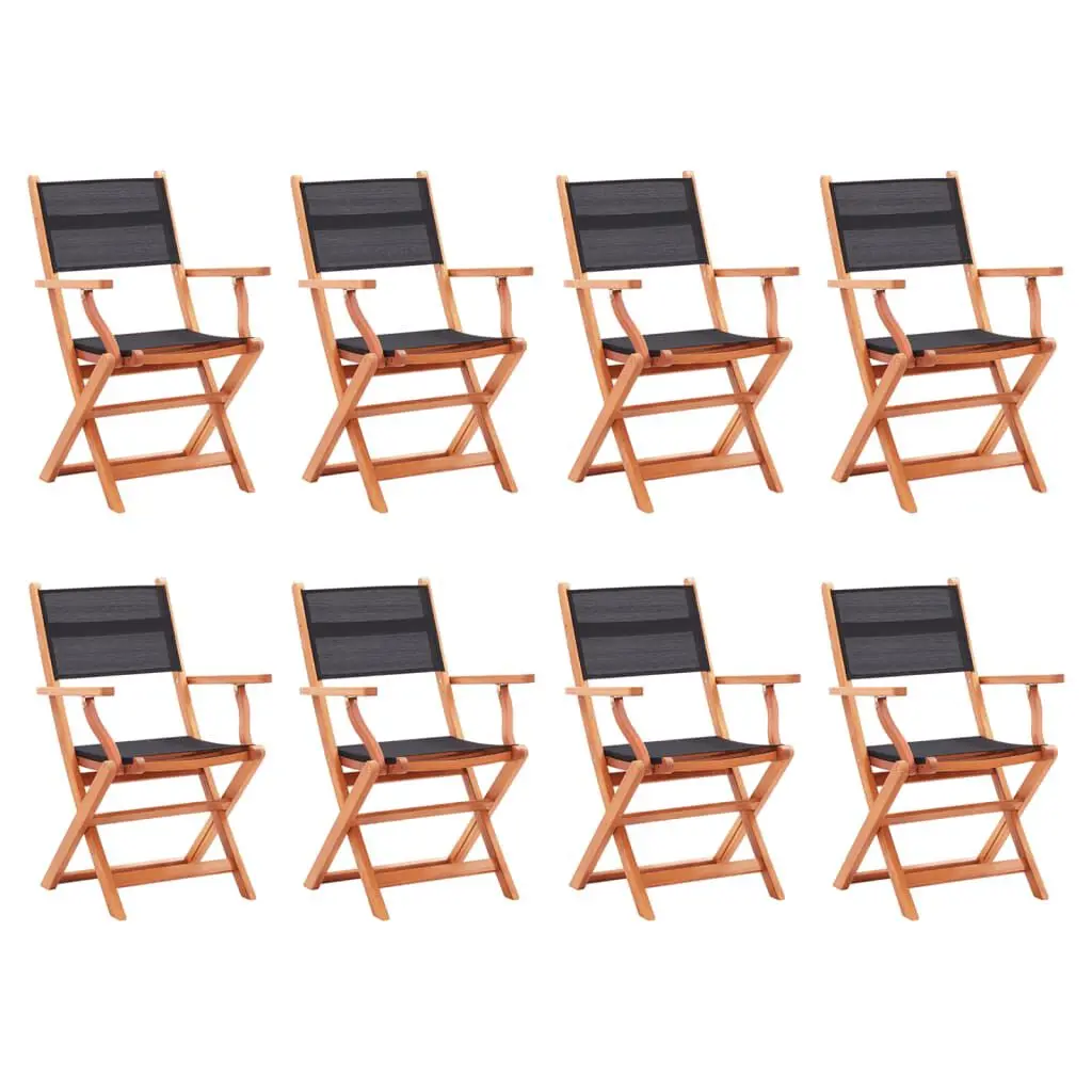Folding Patio Chairs 8 pcs Black Solid Eucalyptus Wood & Textilene Outdoor Seating